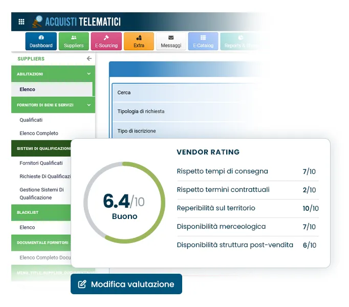 Schermata di esempio Vendor rating del software di eProcurement Acquisti Telematici